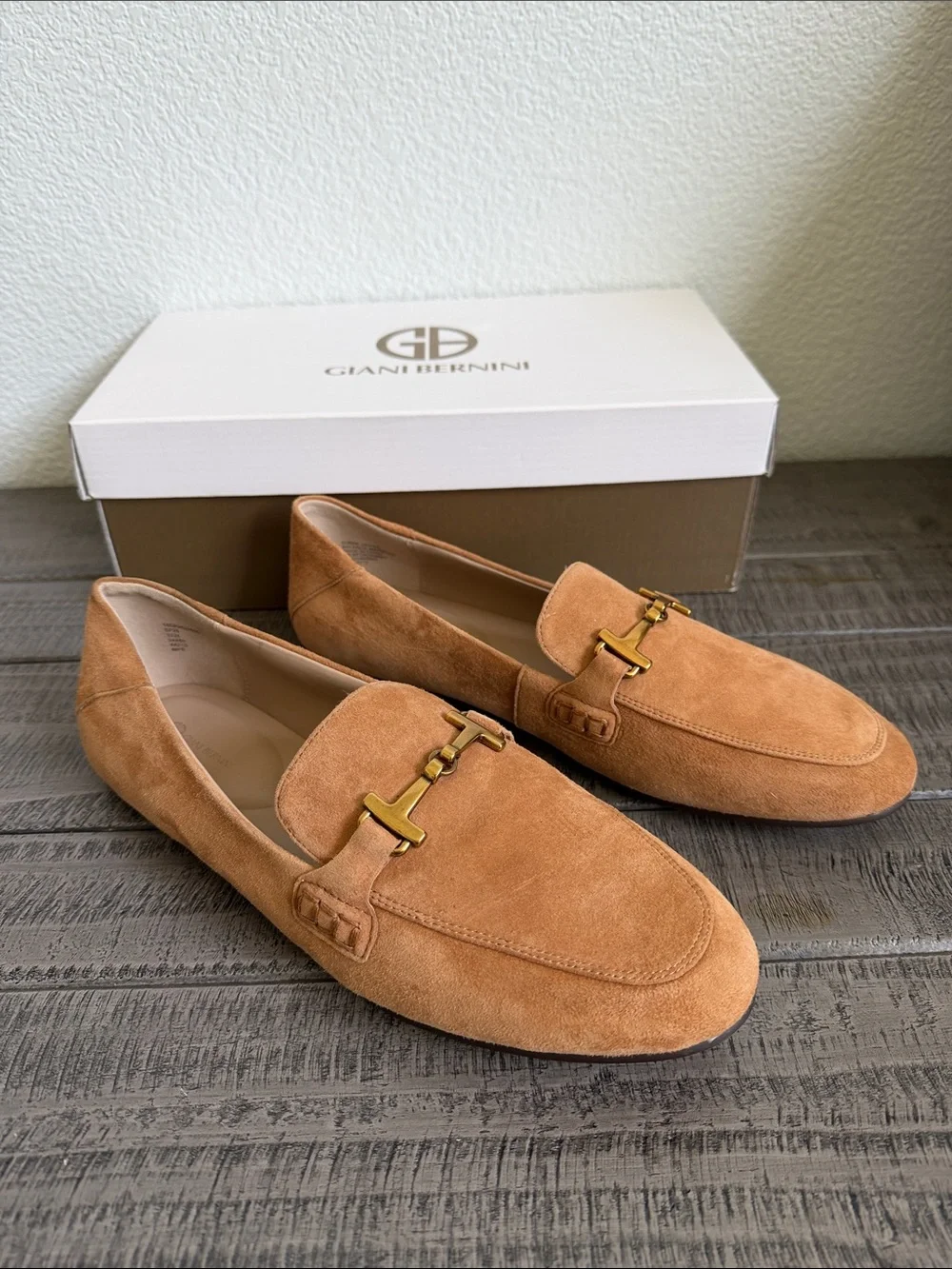 Giani Bernini Womens Beckhamm Memory Foam Suede Tobacco Brown Loafers NIB